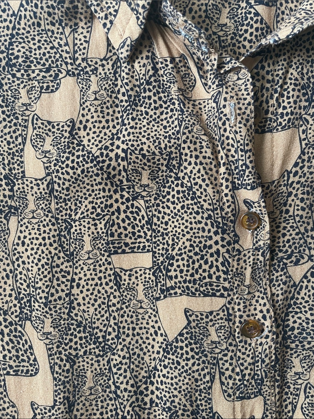 Garage Tan and Black animal Print Button down Romper - Picture 3 of 5